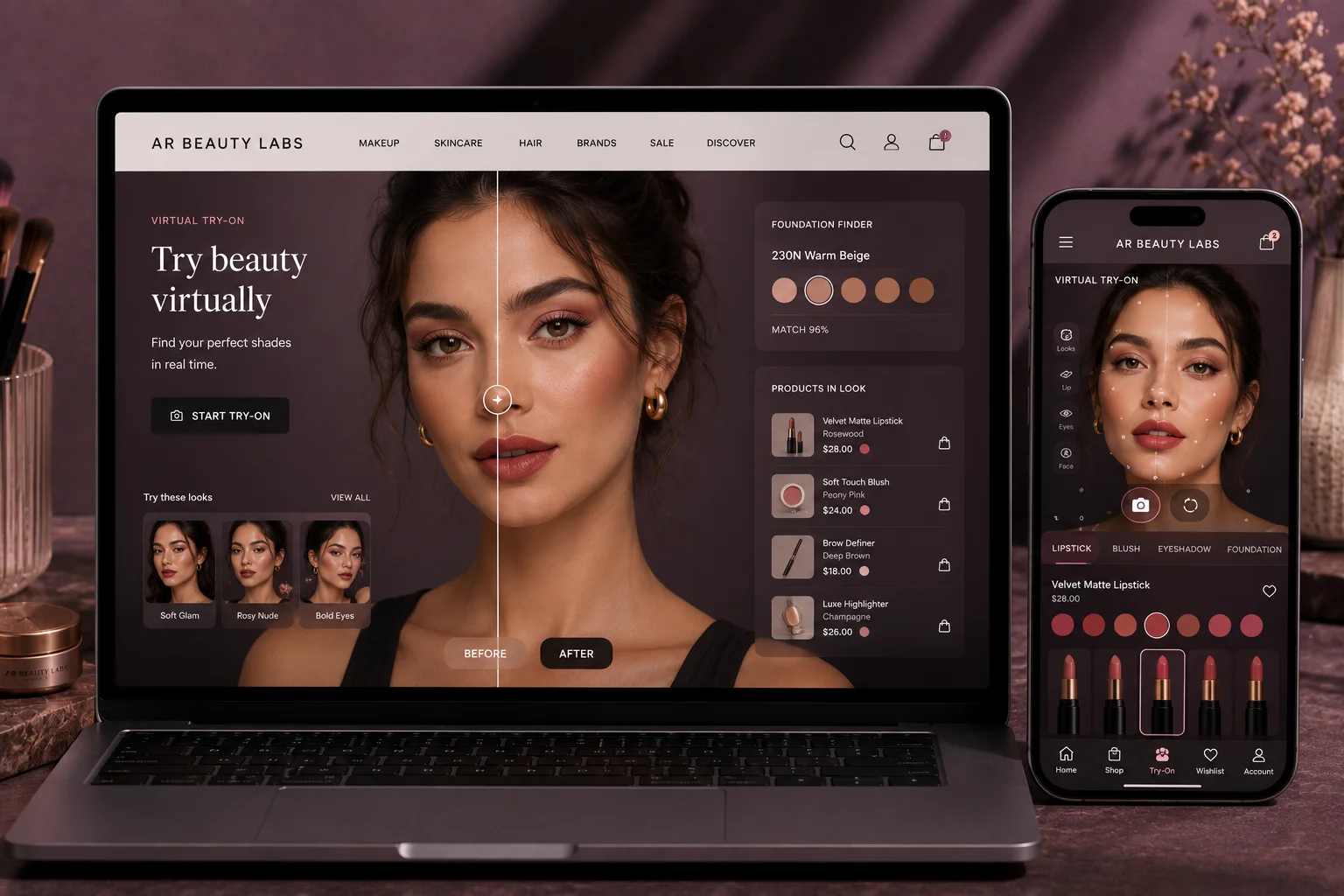 Virtual makeup try-on and foundation finder inside a beauty store