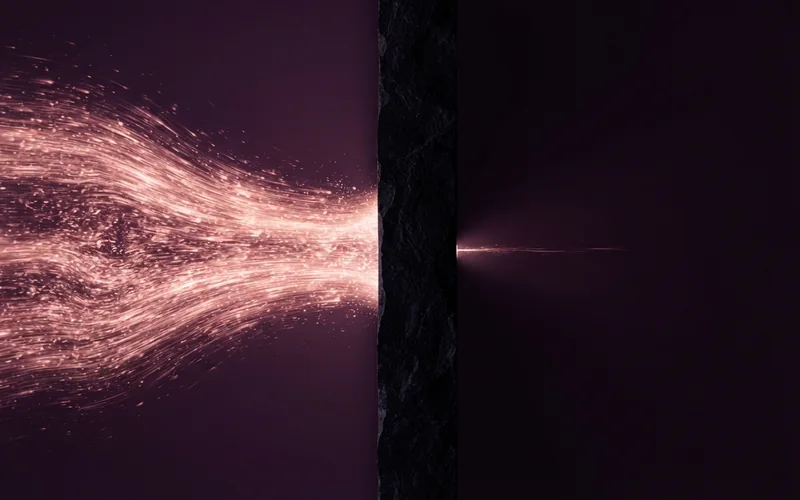 A torrent of light striking a barrier, with only a trickle passing through