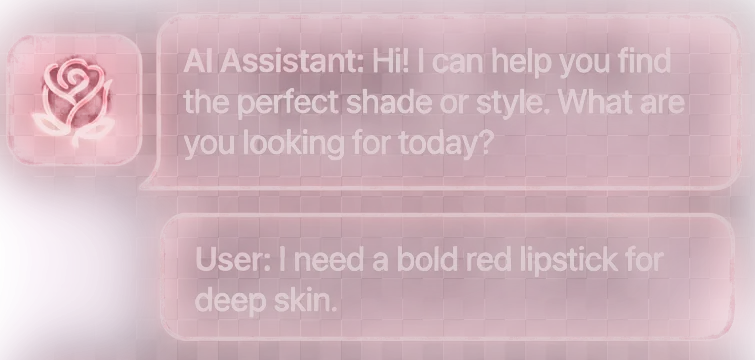 A phone showing a beauty shopping conversation with product suggestions