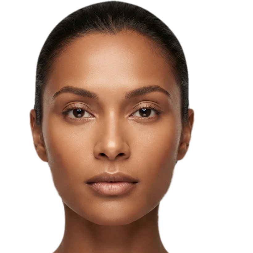 A shopper seeing a lipstick shade applied to her own face in real time, with shade swatches below