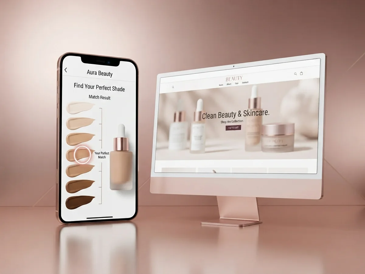A foundation shade finder showing eight shades with one ringed as the shopper's match