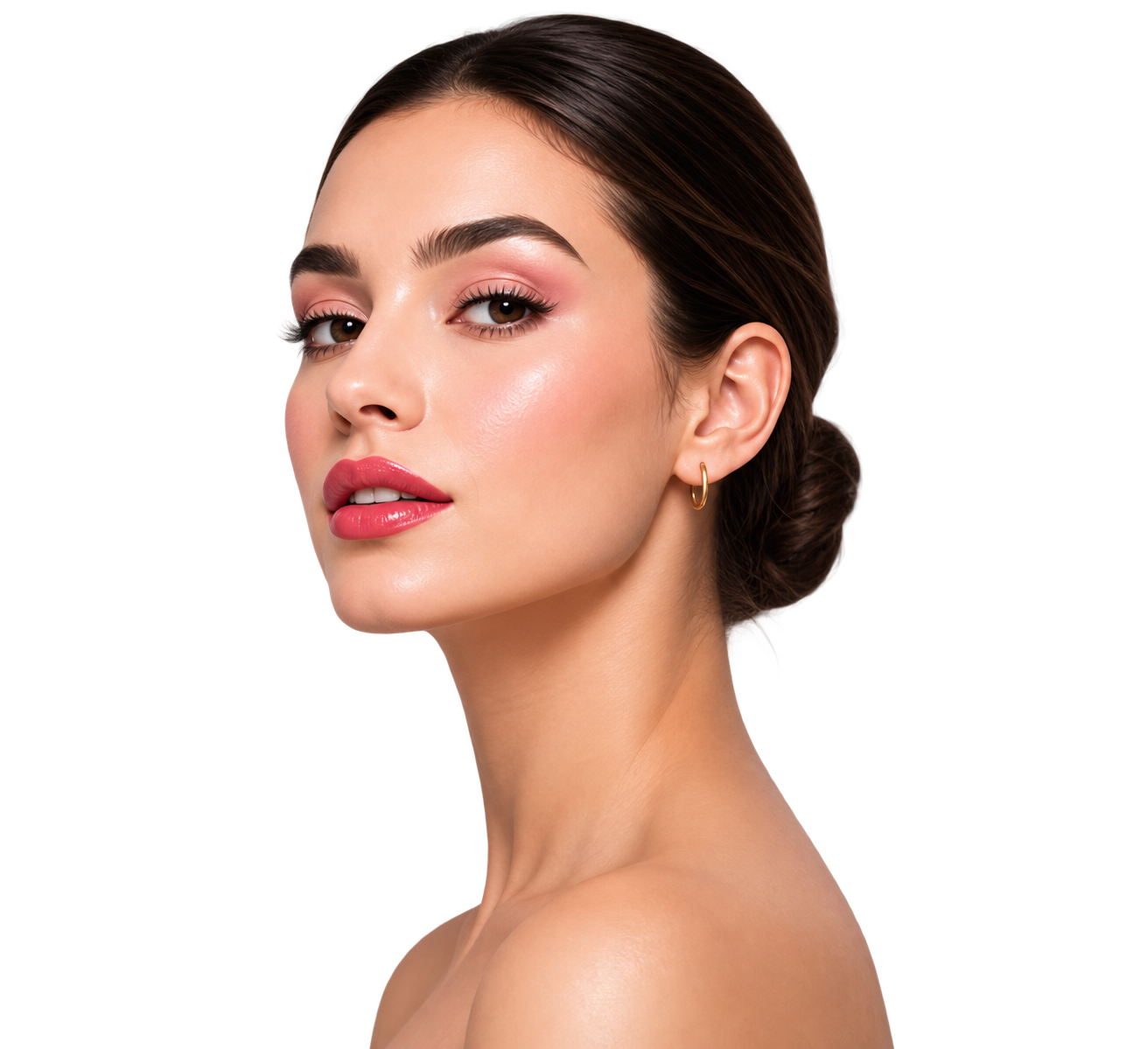 Model wearing a virtually applied lipstick shade